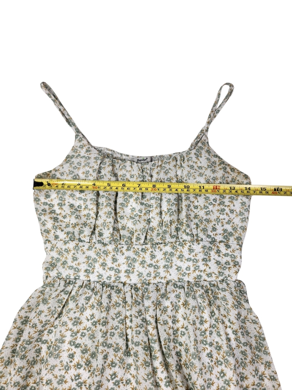 Papaya Floral Romper Dress Med Cottagecore Boho Sundress Sage Green Mini Flowy - Picture 11 of 13